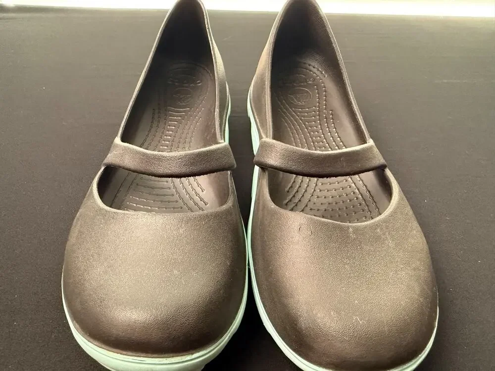 Crocs Duet Busy Day Mary Jane Flats Women's Size 10 W10 Espresso Brown Aqua
